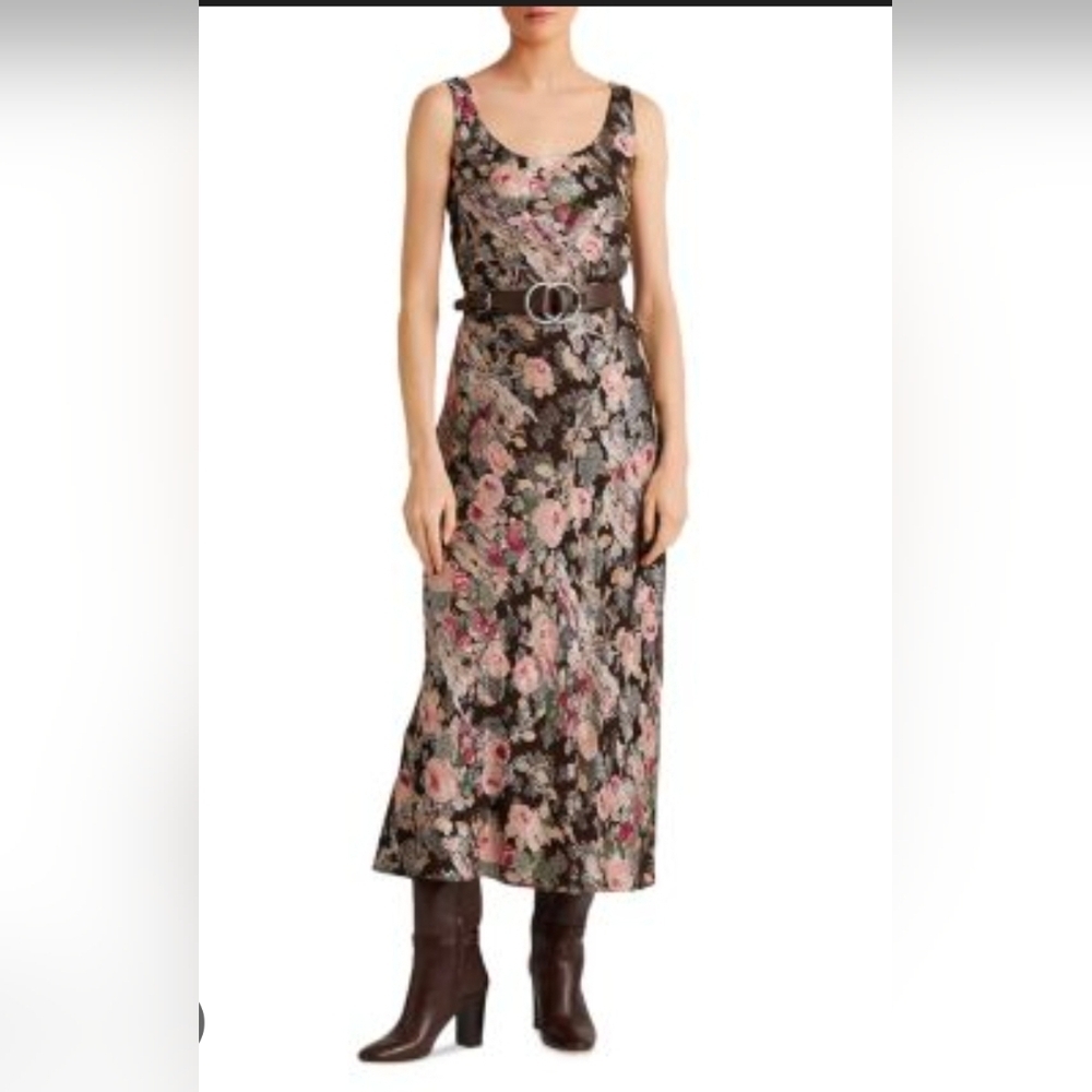 NWT Lauren Ralph LaurenFloral Metallic Jacquard Sleeveless Dress SZ 14